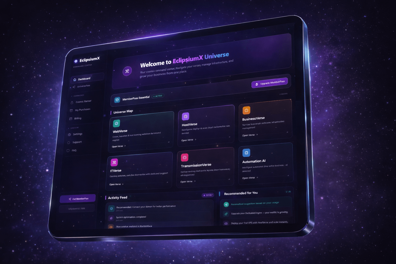 EclipsiumX Panel — Your unified dashboard for all Verses